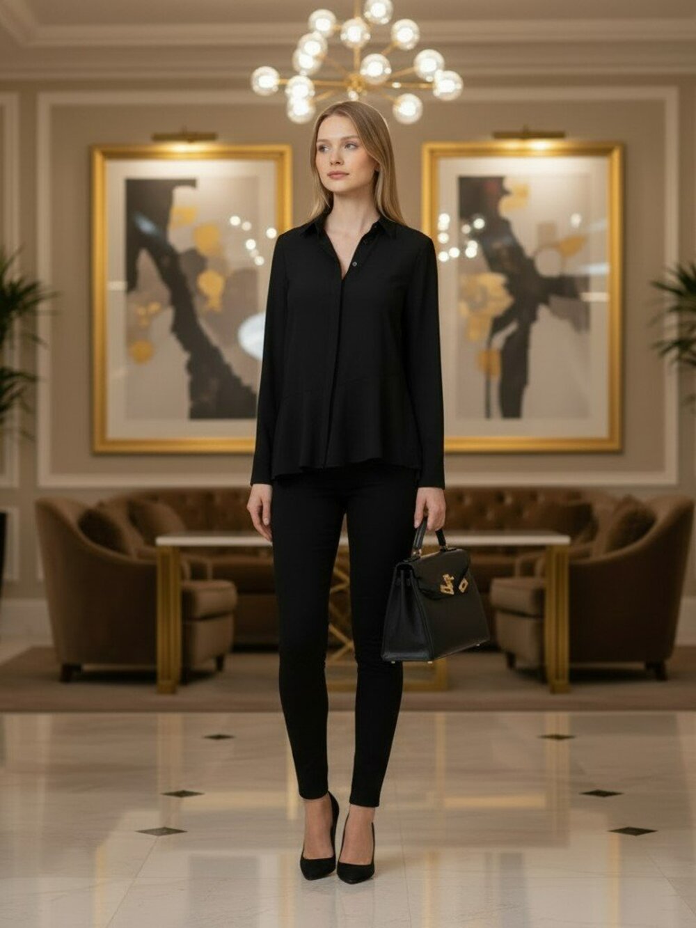 H by Halston Black Asymmetric Hem Button Down Sheer Shirt Blouse XS